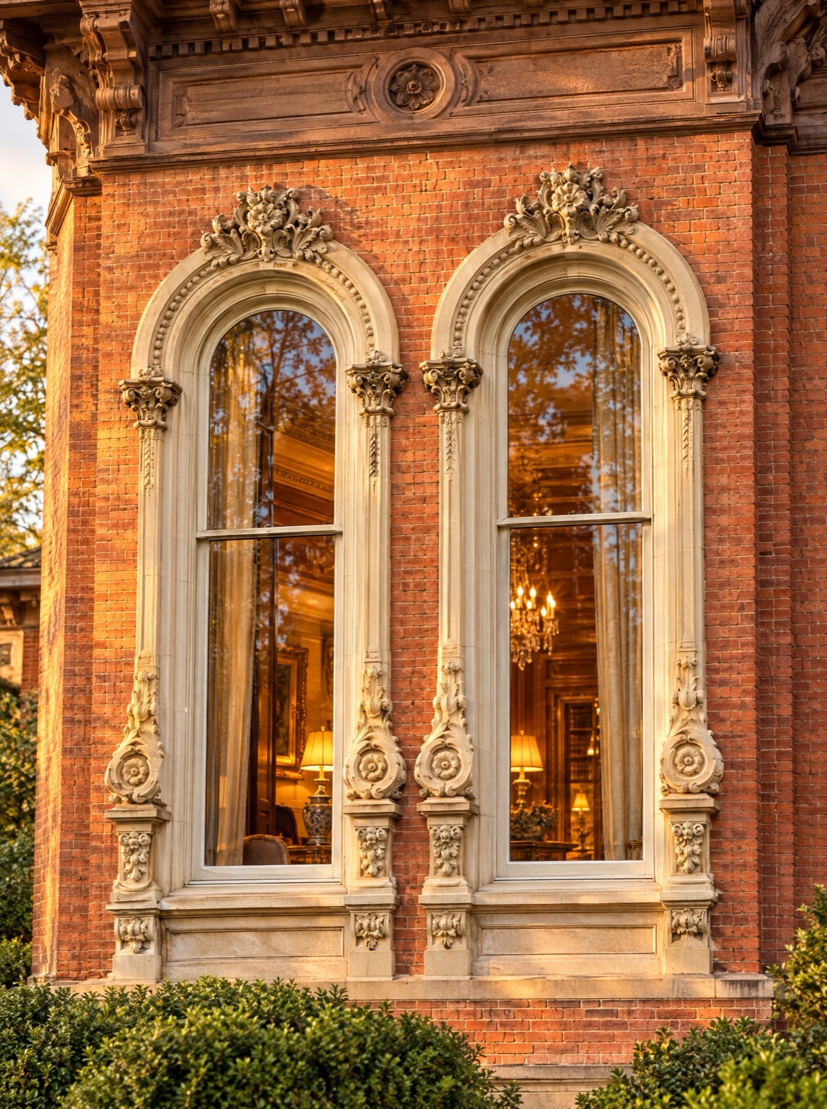 Stilted-arch hooded windows of the Snowden Gray Mansion